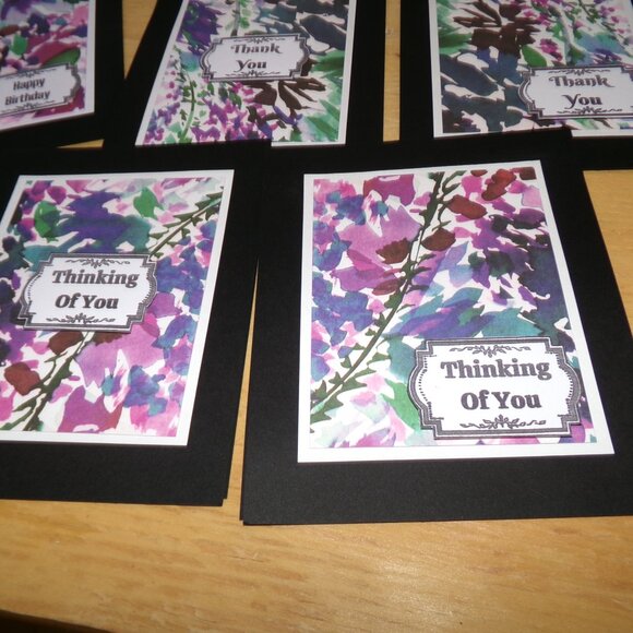 Set of 12 Handmade Black Background Watercolor Cards NWT - Picture 5 of 6